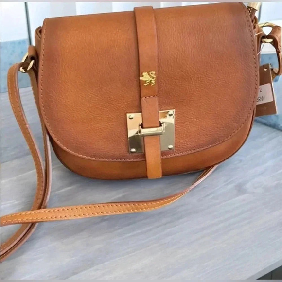PRATESI FIRENZE MADE IN ITALY LEATHER FLAP OVER CROSSBODY BROWN NWT - Picture 1 of 11